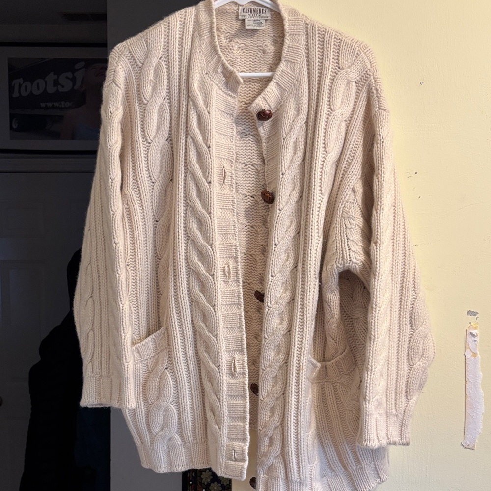 Cashmere Blend Cream Cable Knit Button Cardigan